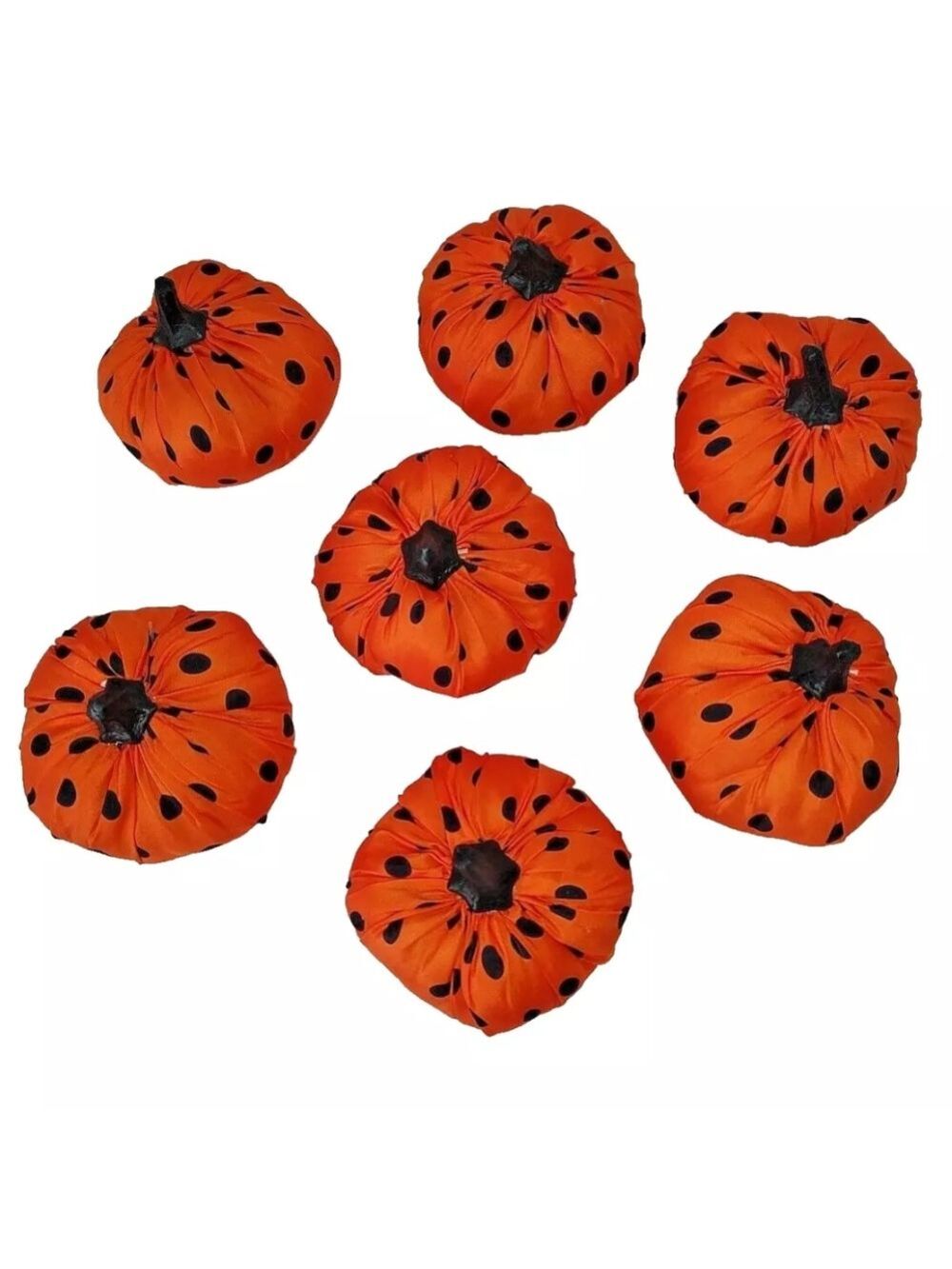 Orange Polka Dot Satin Pumpkin Set - Festive Home Holiday Décor